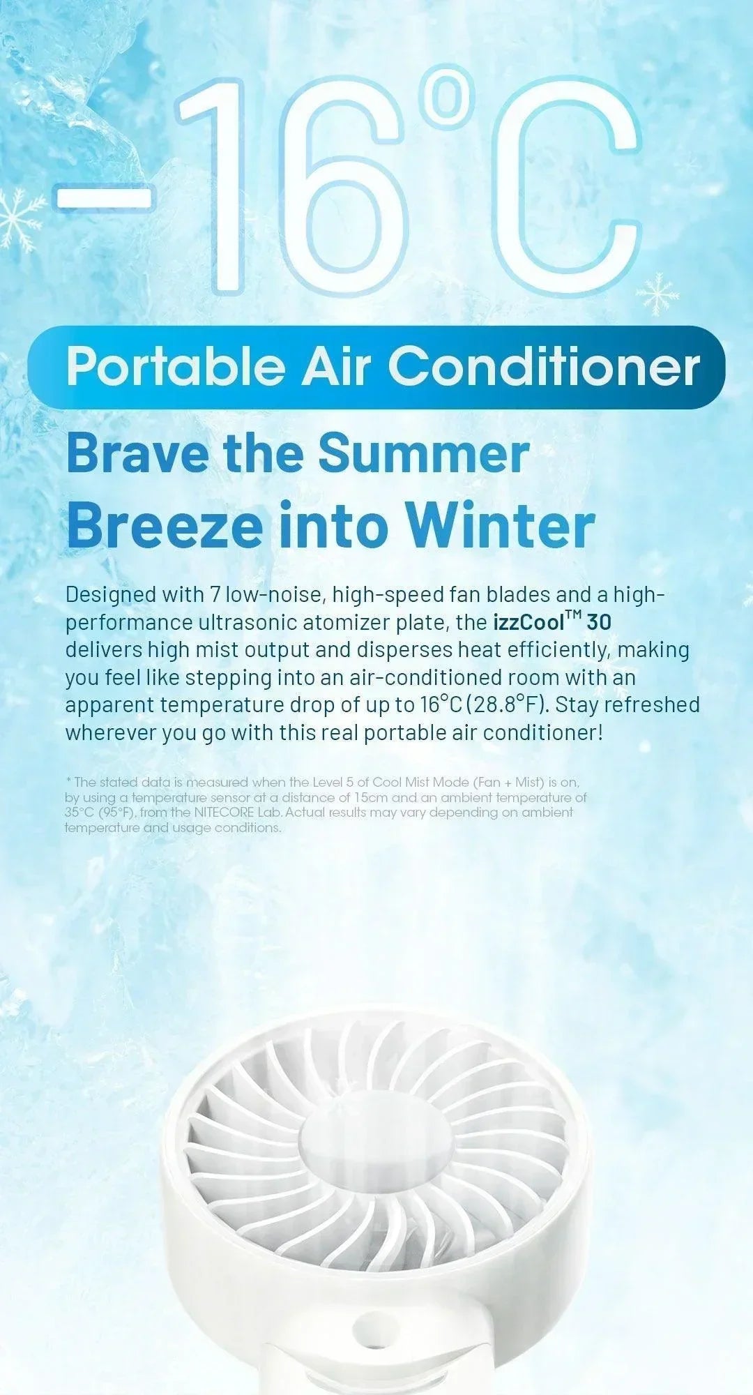 izzCool 30 (White) - Foldable Air Conditioner Fan (3,500mAh)