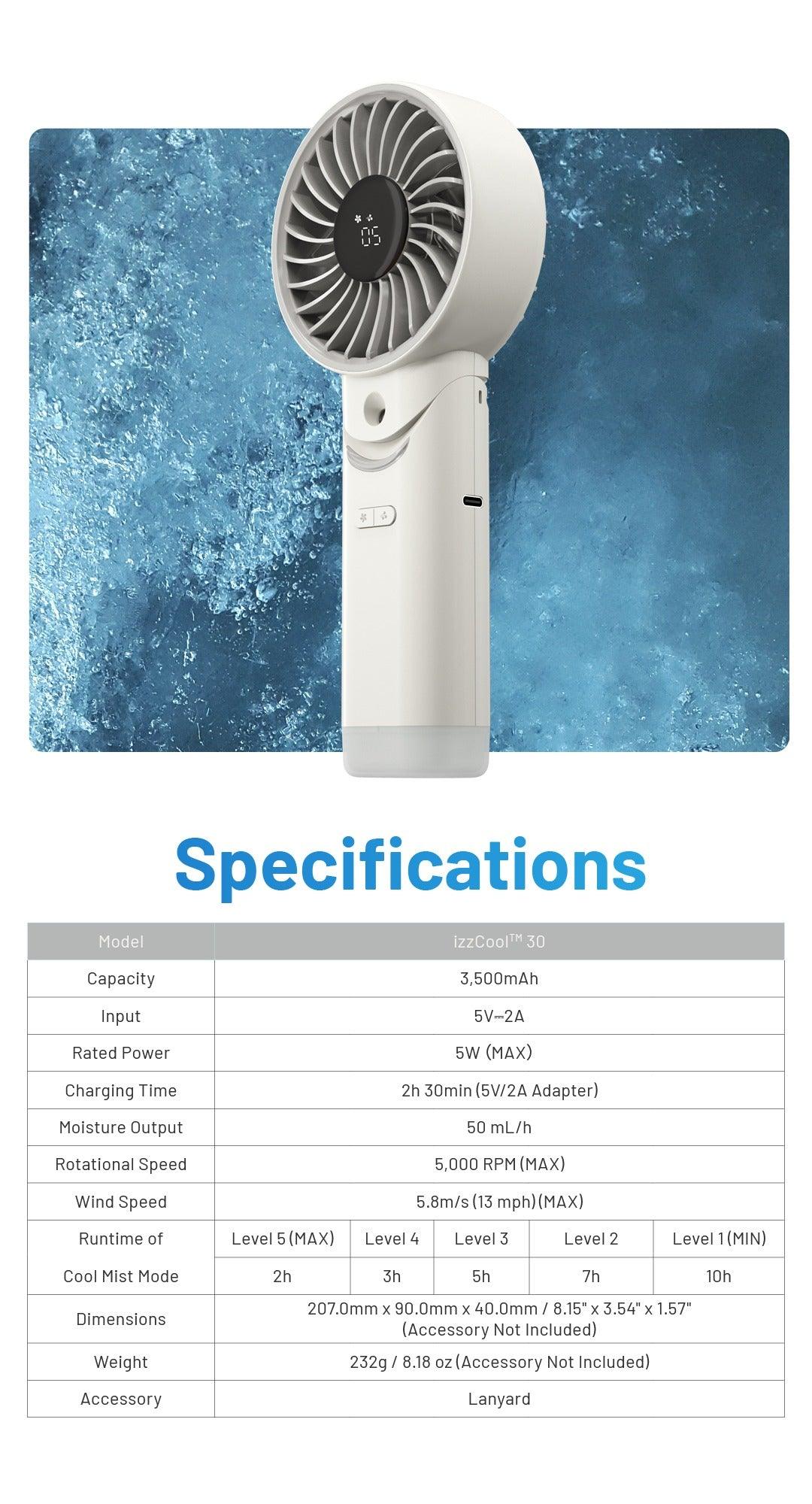 izzCool 30 (White) - Foldable Air Conditioner Fan (3,500mAh)