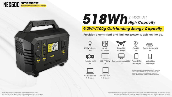 NES500 (518Wh 144,000mAh) Portable Power Station - Nitecore Singapore