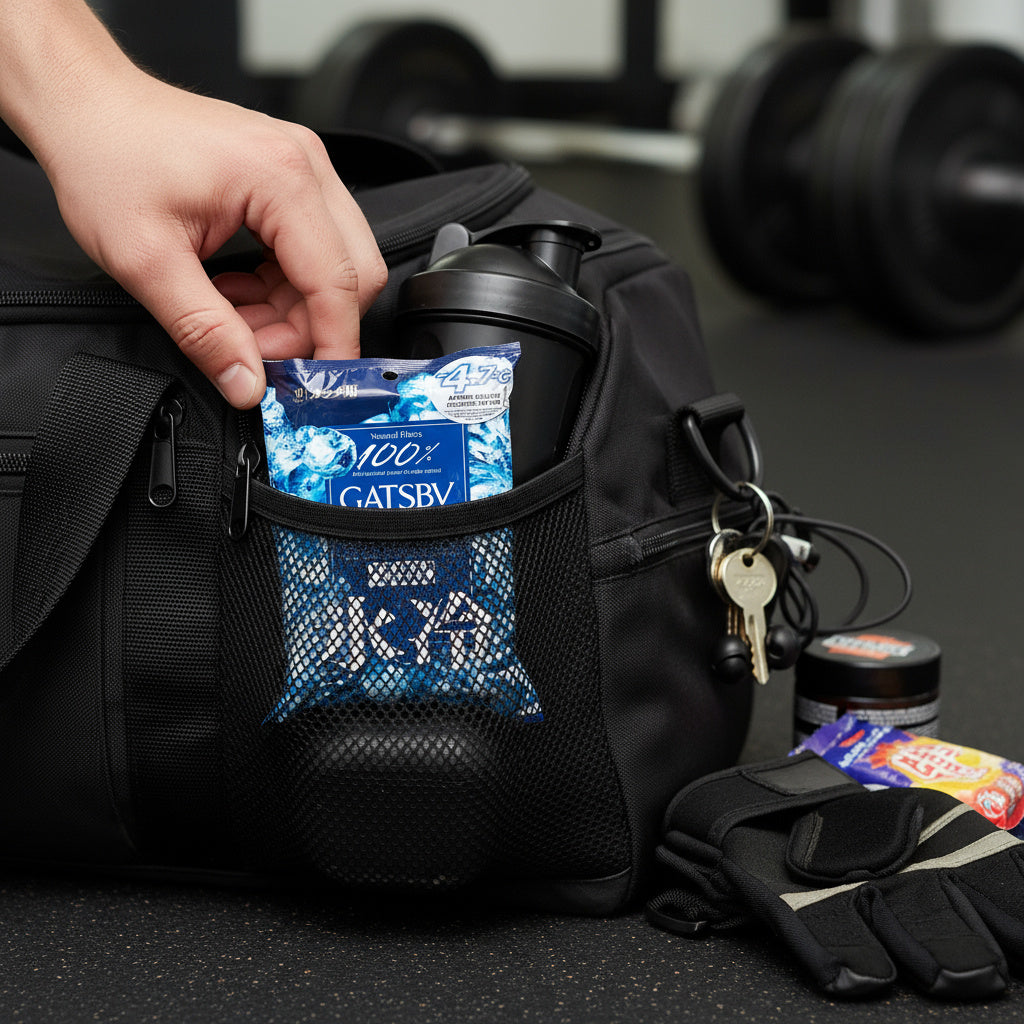 Gatsby body wipes packed in a gym bag