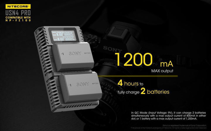 USN4 PRO (Sony NP-FZ100) Dual-Slot Battery Charger