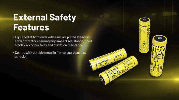 Nitecore NL2155HP - external safety features, steel protectors and metallic film - Nitecore Singapore