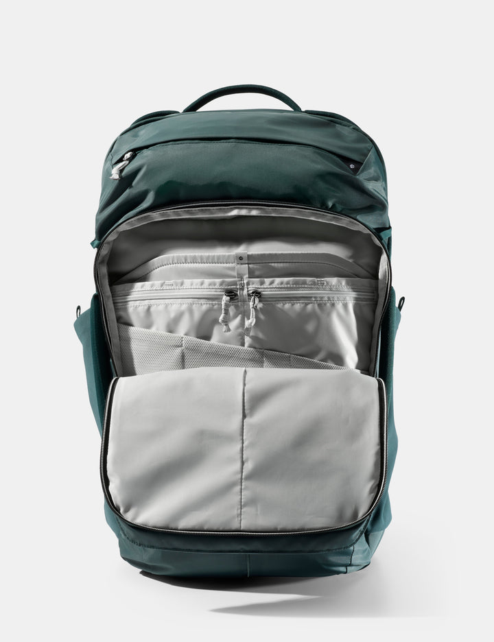Matador 45L Global Travel Pack in Juniper - green and gray backpack on a white background