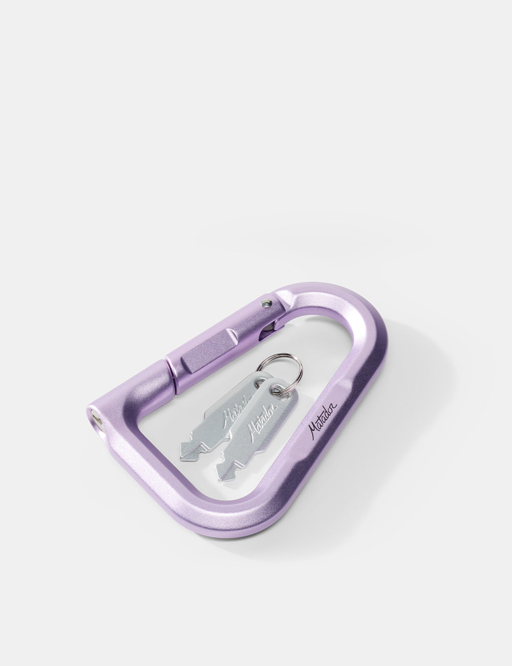 Matador BetaLock in Orchid - purple carabiner with a keychain on a white background