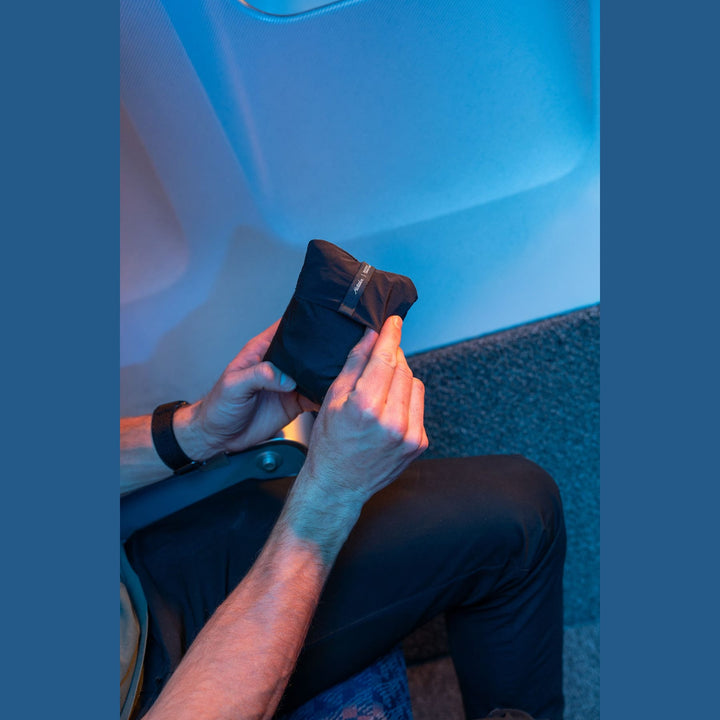 Blackout Travel Pillow in use