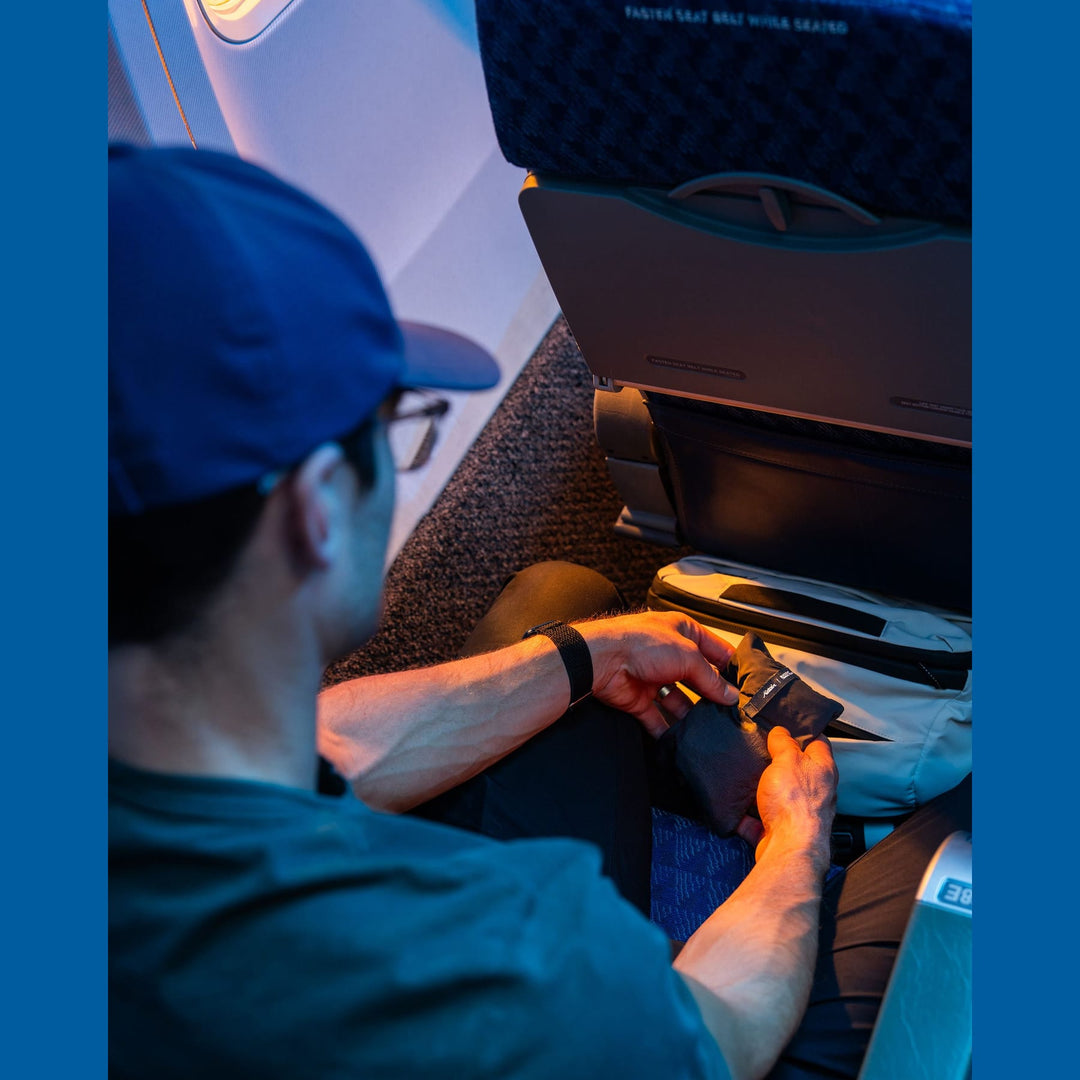 Blackout Travel Pillow in use
