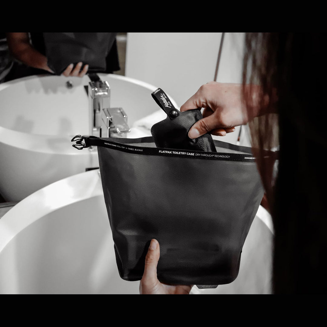 FlatPak Waterproof Toiletry Case in use