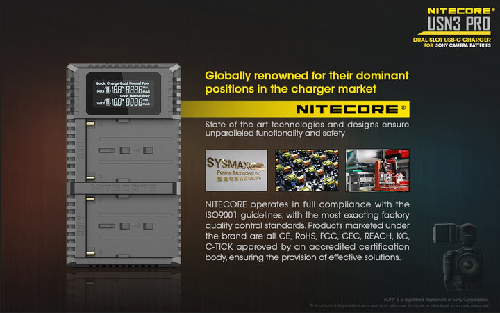 USN3 PRO (Sony NP-FM500H, NP-F730, NP-F750, NP-F770, NP-F970, NP-F550) Dual-Slot Battery Charger