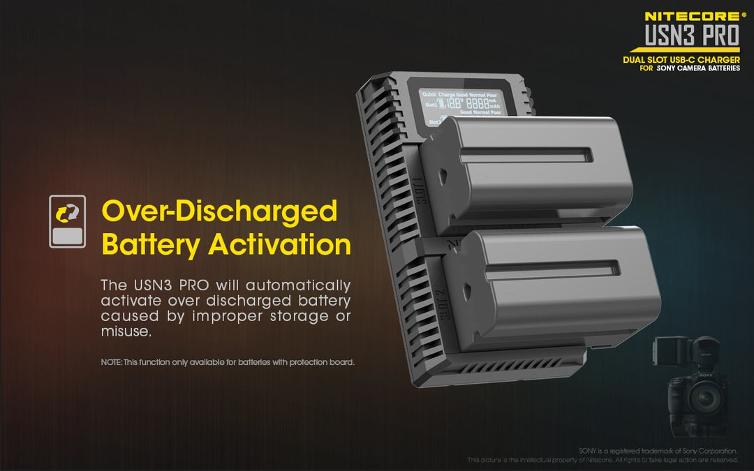 USN3 PRO (Sony NP-FM500H, NP-F730, NP-F750, NP-F770, NP-F970, NP-F550) Dual-Slot Battery Charger