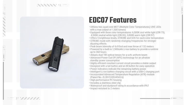 EDC07 (Black) - 1500 lumens