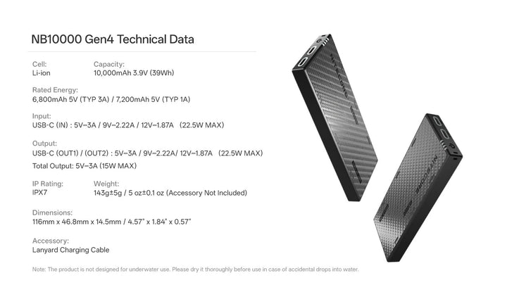 NB10000 Carbon Fiber Energy Brick (10,000mAh 3A GEN4)