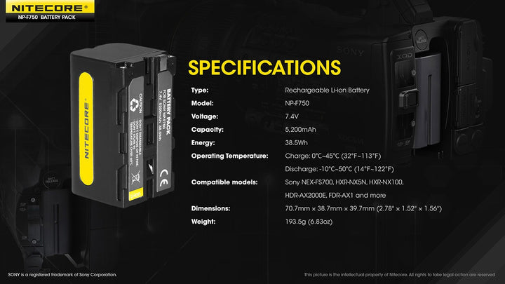 NP-F750 (5200mAh) Battery Pack for Sony