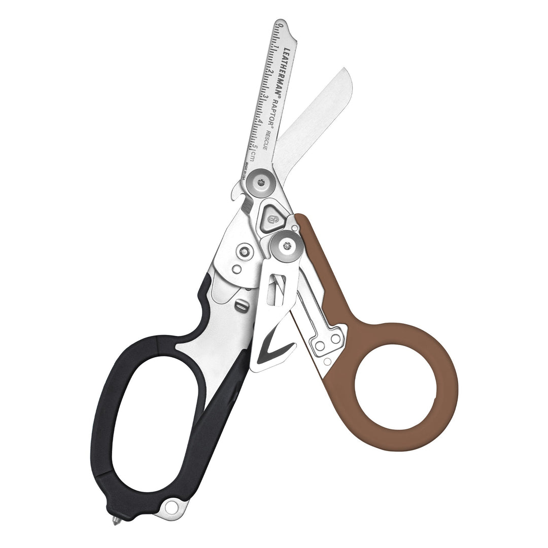 Leatherman Raptor Rescue - Coyote/Black, shears open - Nitecore Singapore