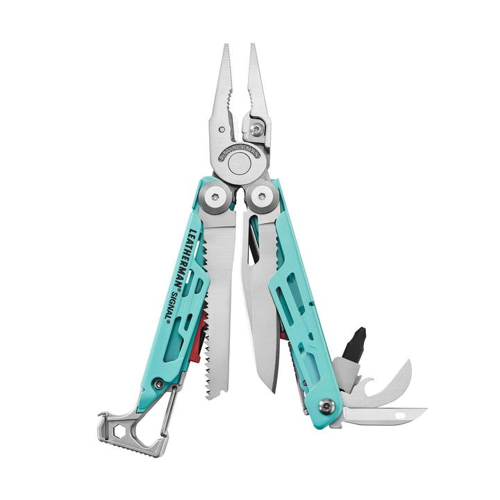 Leatherman Signal - tools fanned open, Aqua Silver - Nitecore Singapore