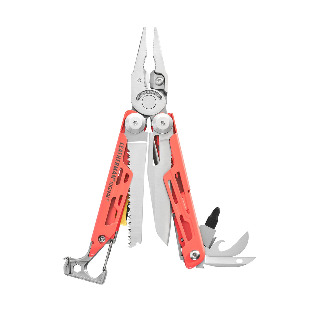 Leatherman Signal - tools fanned open, Guava - Nitecore Singapore