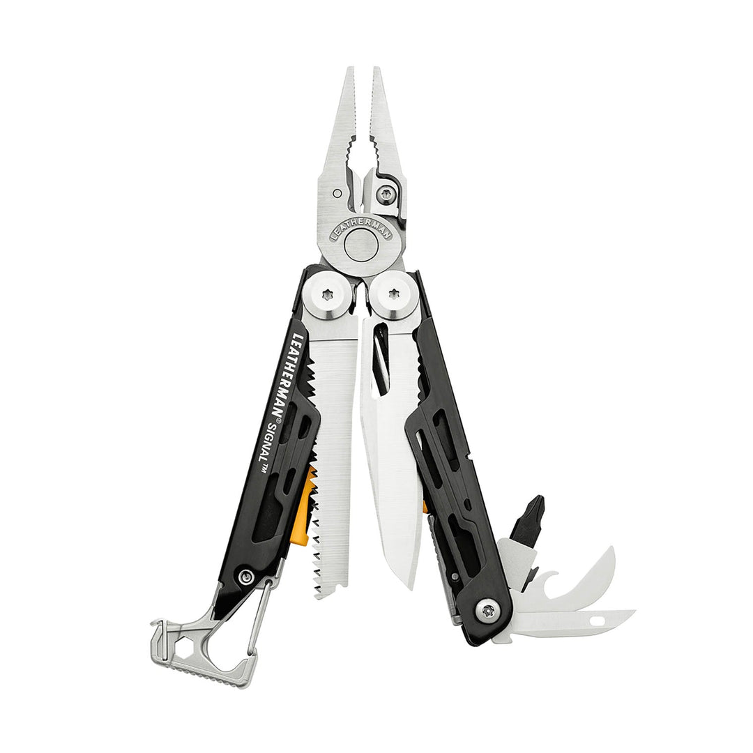 Leatherman Signal - tools fanned open, black and stainless - Nitecore Singapore