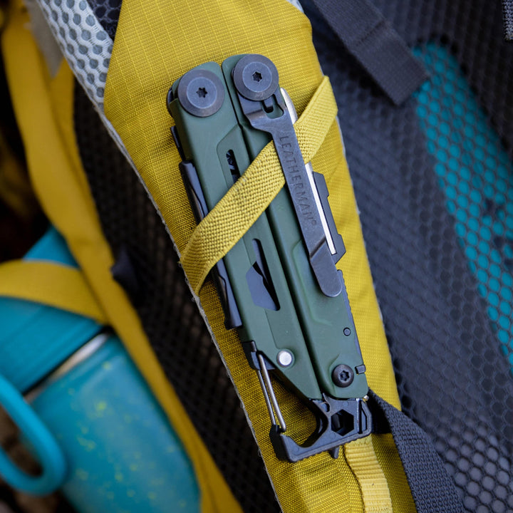 Leatherman Signal - carabiner secured under backpack straps - Nitecore Singapore
