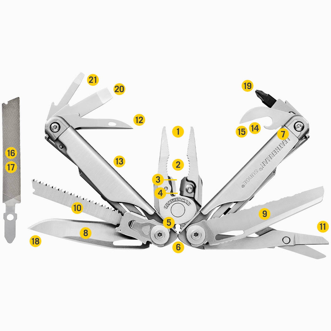 Leatherman Surge - all 21 tools numbered - Nitecore Singapore